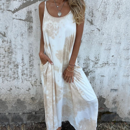 Spagetti Strap Backless-klänning för kvinnor med tryck