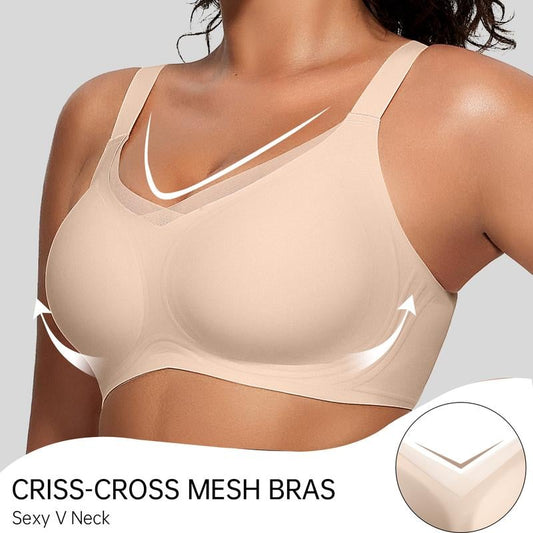 💥Få 50% rabatt för dig! 🎀Kvinnors trådlösa V-ringad mesh sömlös push-up-bh