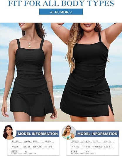 💥Sista dagen specialrea 49% RABATT🩱 Dam vintage magkontroll tvådelade tankini baddräkter