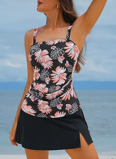 💥Sista dagen specialrea 49% RABATT🩱 Dam vintage magkontroll tvådelade tankini baddräkter