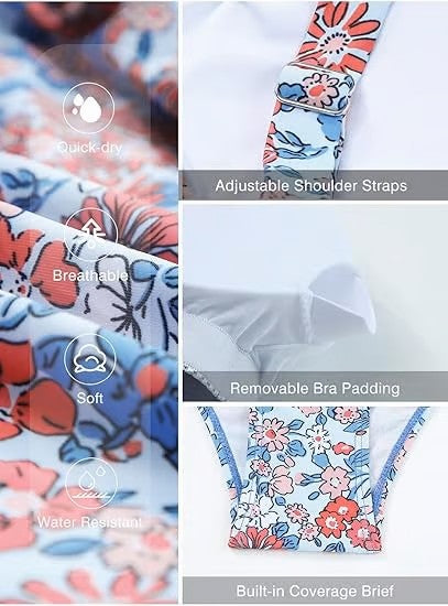 💥Sista dagen specialrea 49% RABATT🩱 Dam vintage magkontroll tvådelade tankini baddräkter