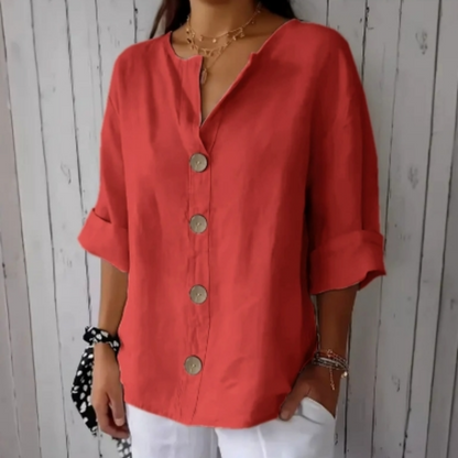 👚 50% RABATT NU! 🌿 Kvinnors Löst sittande Knäppskjorta – Andningsbar, Skrynkelbeständig & Lättskött – Perfekt För Vardag Eller Kontor ✨