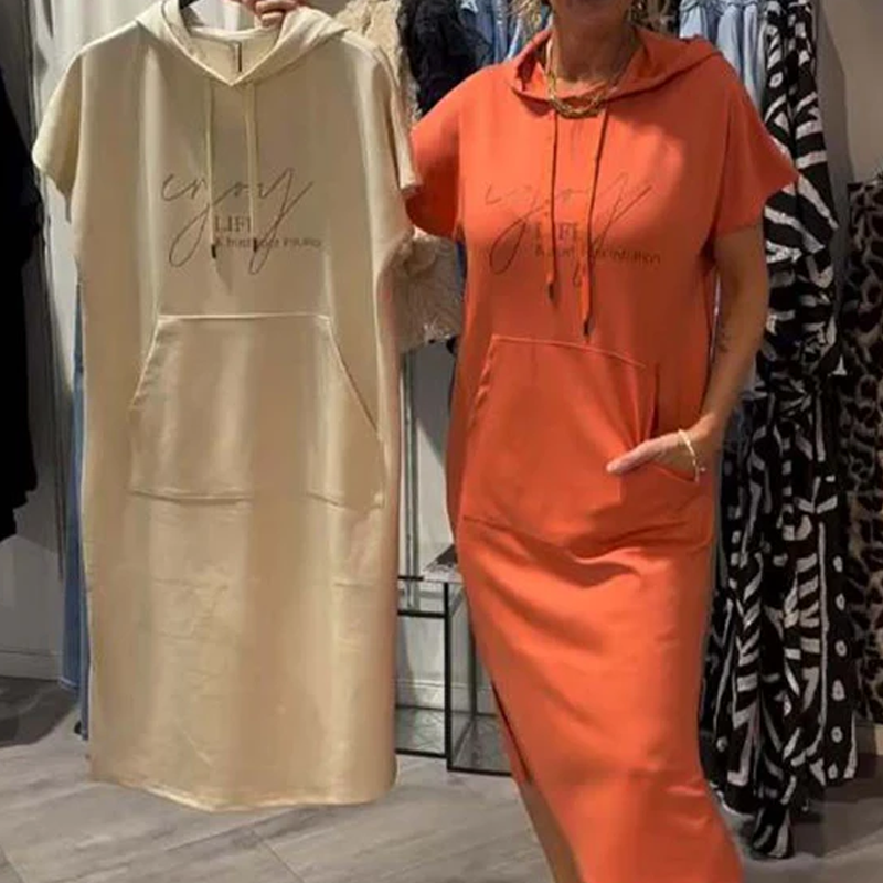 ❤️Damenkleid med korta ärmar och huva