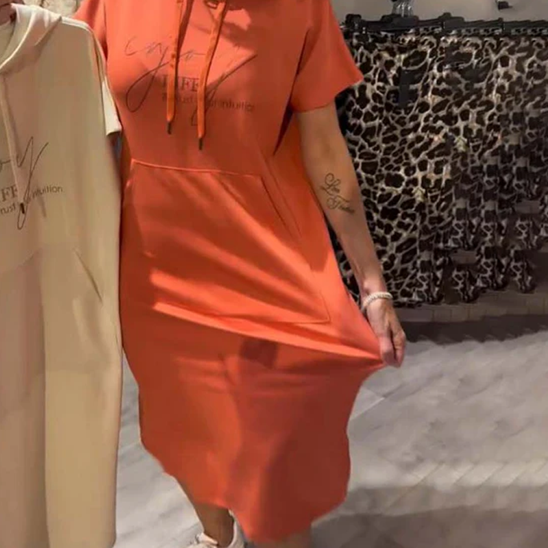 ❤️Damenkleid med korta ärmar och huva