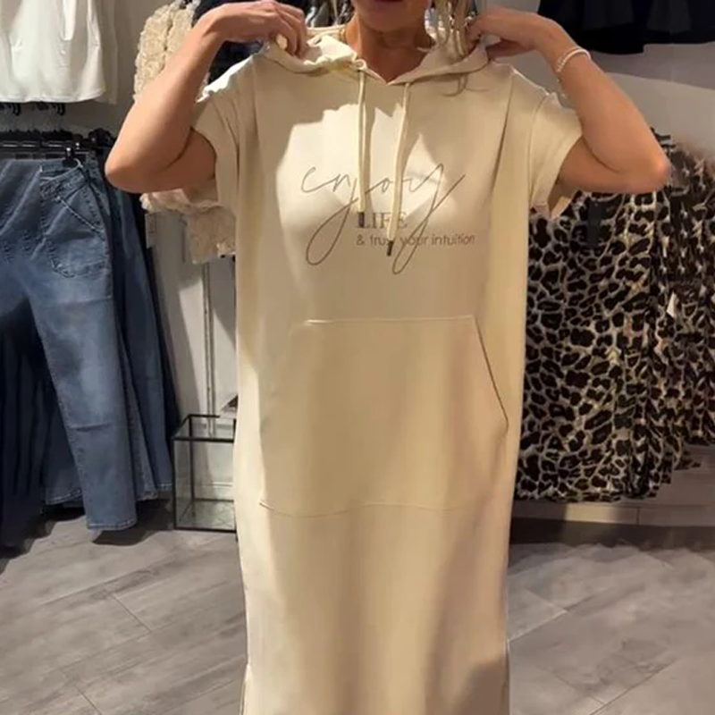 ❤️Damenkleid med korta ärmar och huva