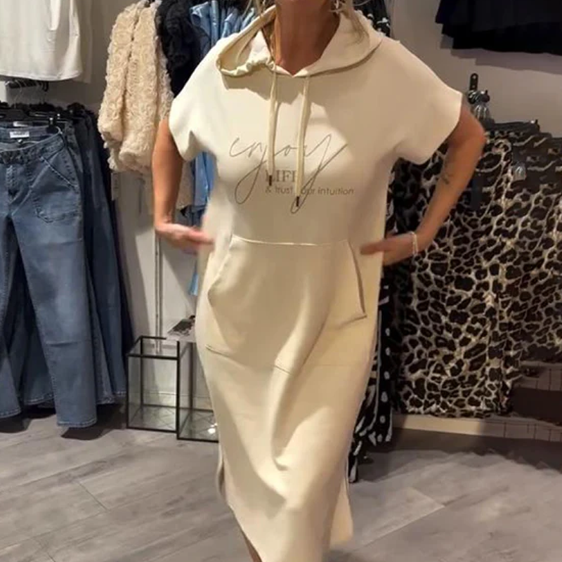 ❤️Damenkleid med korta ärmar och huva