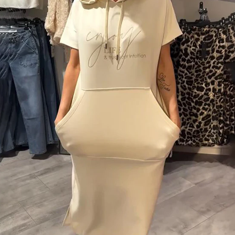 ❤️Damenkleid med korta ärmar och huva