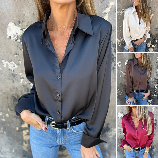 🌴Belles affaires d’automne👔Elegant långärmad skjorta i satin