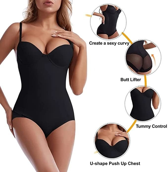 🔥SISTA DAGEN REA 50 % RABATT🔥Shapewear-bodysuit med behå | Rynkad, smalande, justerbar midja✨