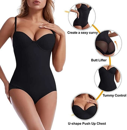 🔥SISTA DAGEN REA 50 % RABATT🔥Shapewear-bodysuit med behå | Rynkad, smalande, justerbar midja✨