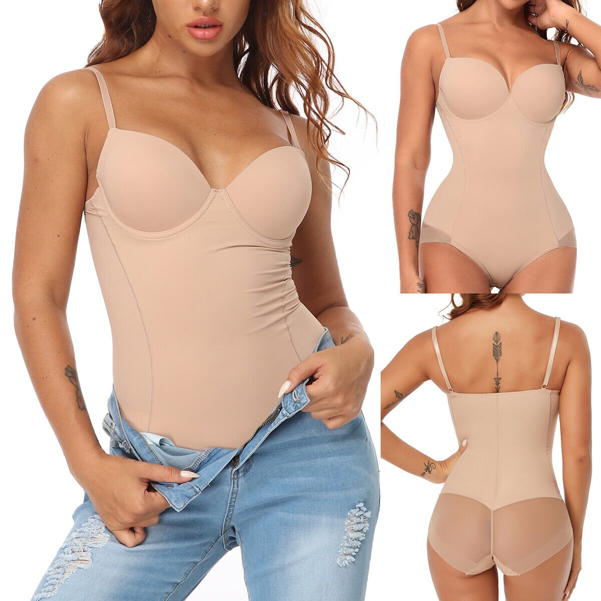 🔥SISTA DAGEN REA 50 % RABATT🔥Shapewear-bodysuit med behå | Rynkad, smalande, justerbar midja✨