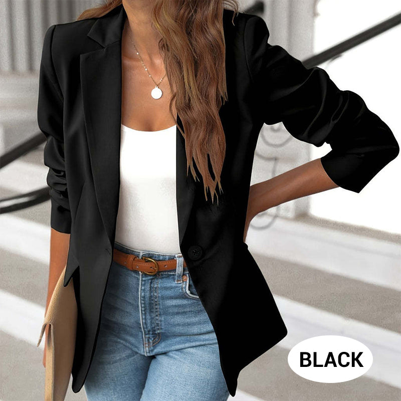 🎁LIMITERAD SÄLJNING 49% RABATT💕Elegant mjuk enfärgad jacka med knappar och uppknäppning
