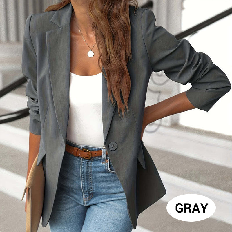 🎁LIMITERAD SÄLJNING 49% RABATT💕Elegant mjuk enfärgad jacka med knappar och uppknäppning