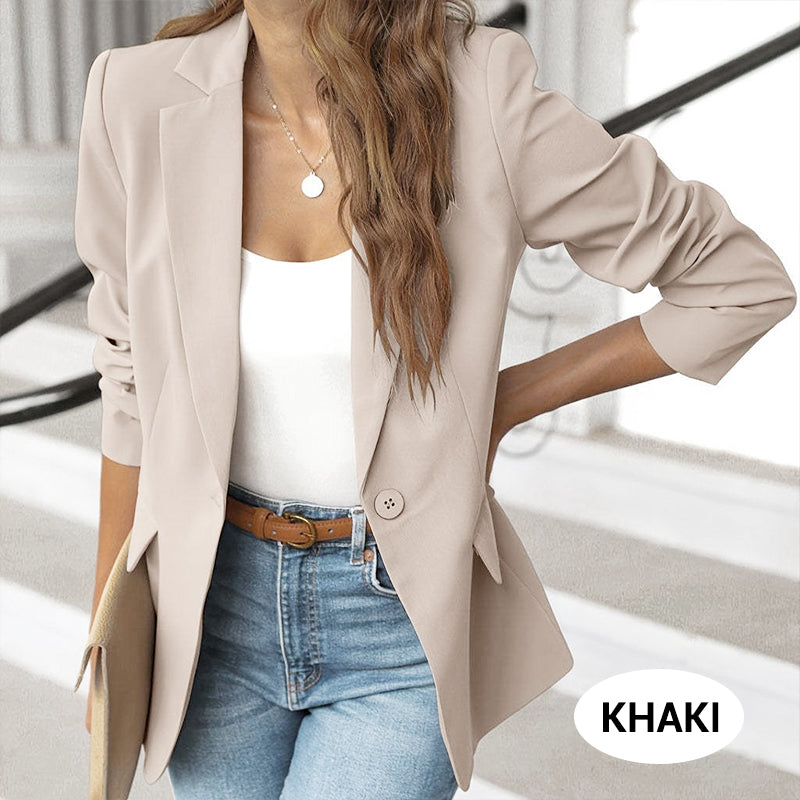 🎁LIMITERAD SÄLJNING 49% RABATT💕Elegant mjuk enfärgad jacka med knappar och uppknäppning