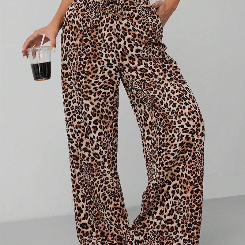Dammode Leopardmönstrade Raka Vida Byxor