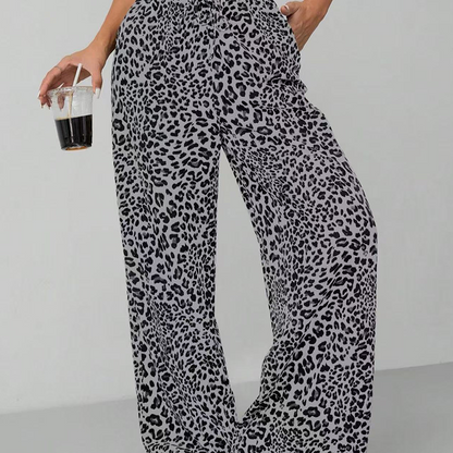 Dammode Leopardmönstrade Raka Vida Byxor