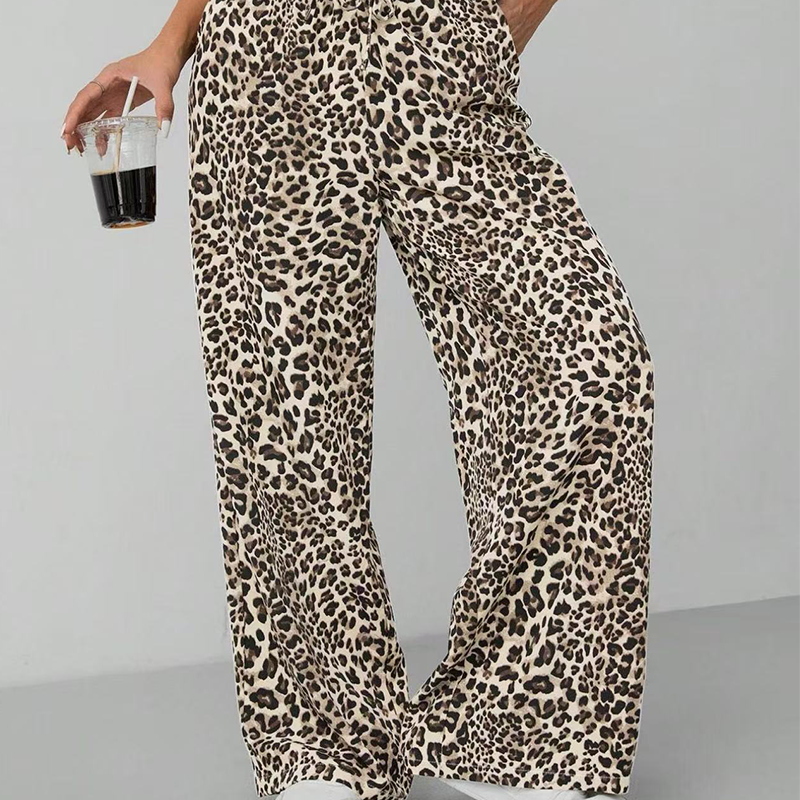 Dammode Leopardmönstrade Raka Vida Byxor