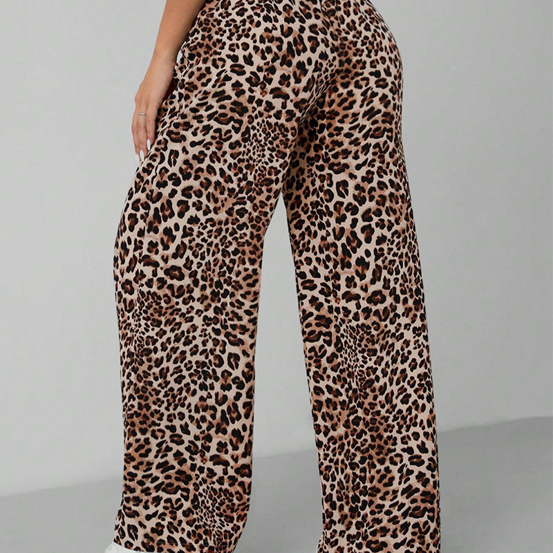Dammode Leopardmönstrade Raka Vida Byxor