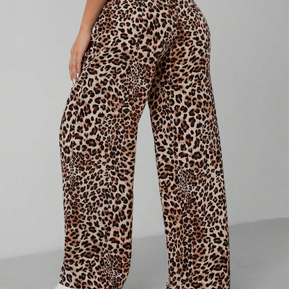 Dammode Leopardmönstrade Raka Vida Byxor