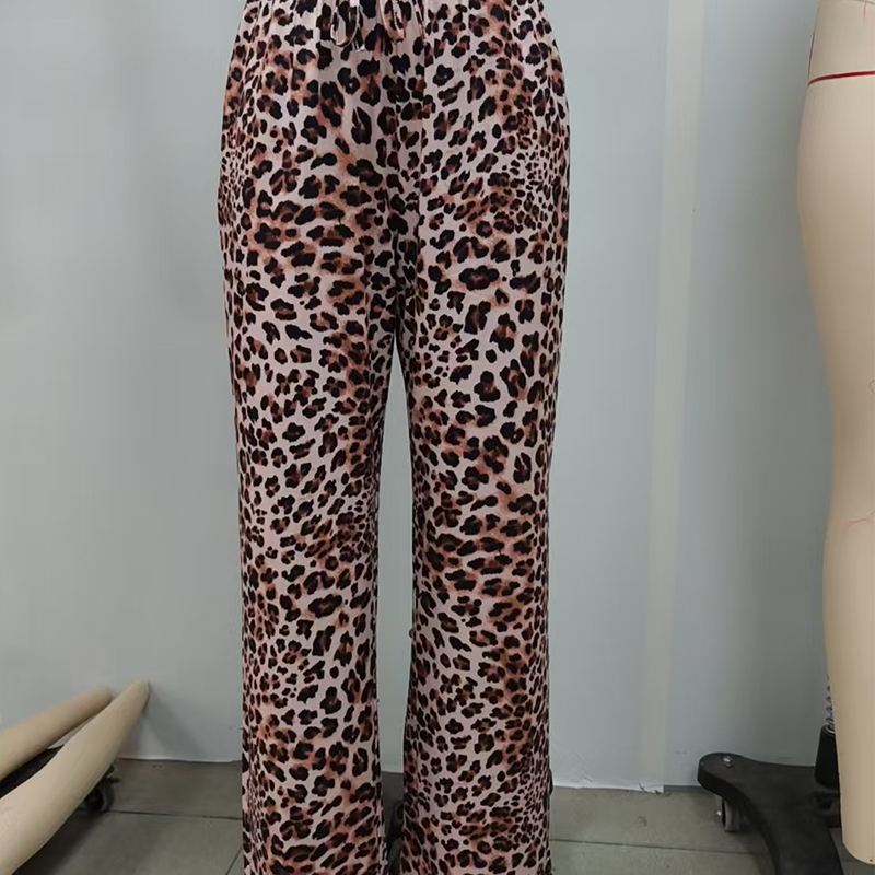 Dammode Leopardmönstrade Raka Vida Byxor