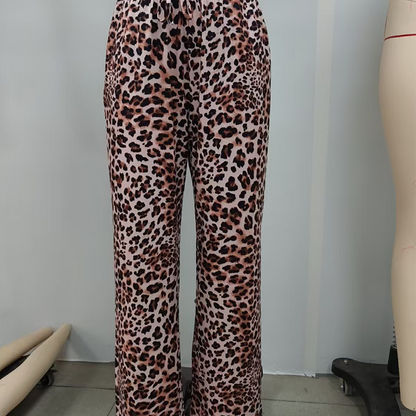 Dammode Leopardmönstrade Raka Vida Byxor