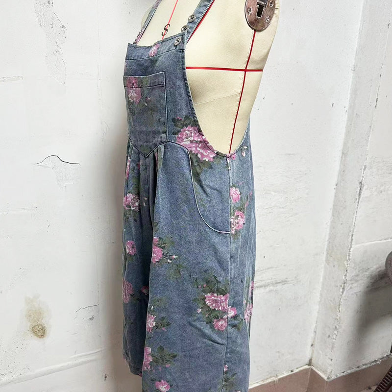 🌸2025 Nytt mode🌸 Vintage blommigt tryckt denim jumpsuit