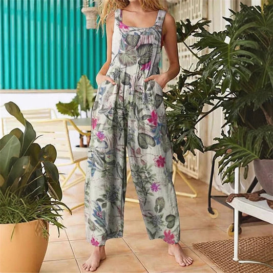 Overall med vida ben, tryckt, för kvinnor
