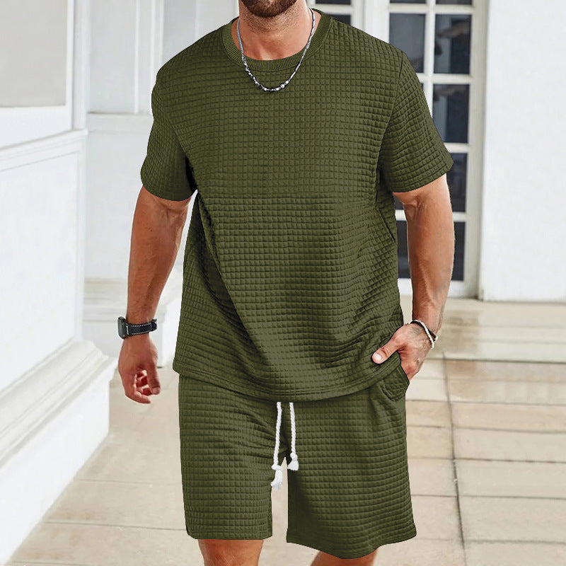 🔥Enfärgad träningsoverall för herrar - T-shirt + shorts (2-delat set)