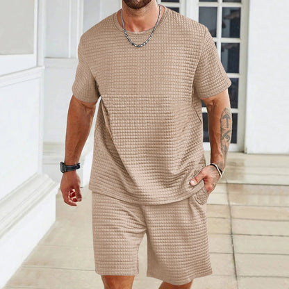 🔥Enfärgad träningsoverall för herrar - T-shirt + shorts (2-delat set)