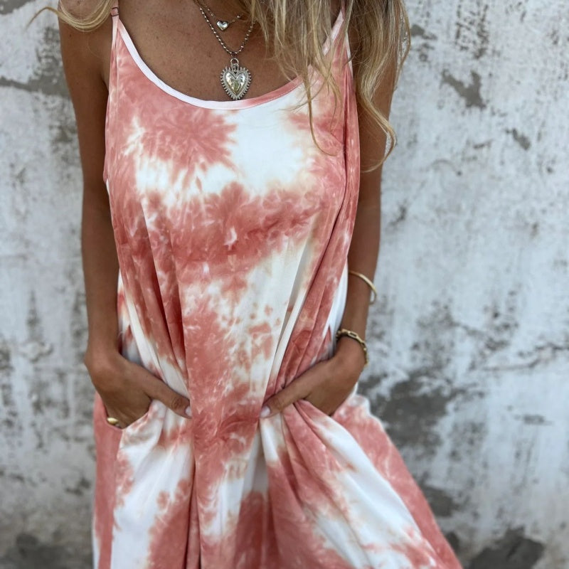 Spaghettibandsklänningar med tryck för kvinnor Tie Dye Gradient Color