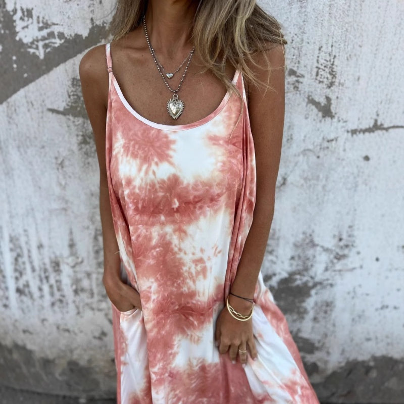 Spaghettibandsklänningar med tryck för kvinnor Tie Dye Gradient Color