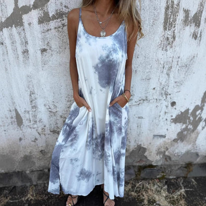 Spaghettibandsklänningar med tryck för kvinnor Tie Dye Gradient Color