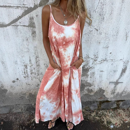 Spaghettibandsklänningar med tryck för kvinnor Tie Dye Gradient Color