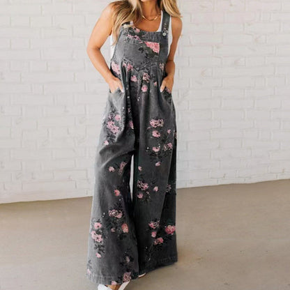 🌸Damjumpsuit med tryck i casualdenim