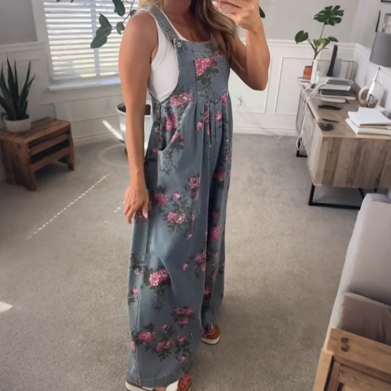 🌸Damjumpsuit med tryck i casualdenim