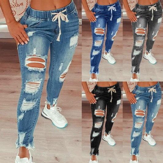 Skinny Stretch Ripped Jeans för kvinnor