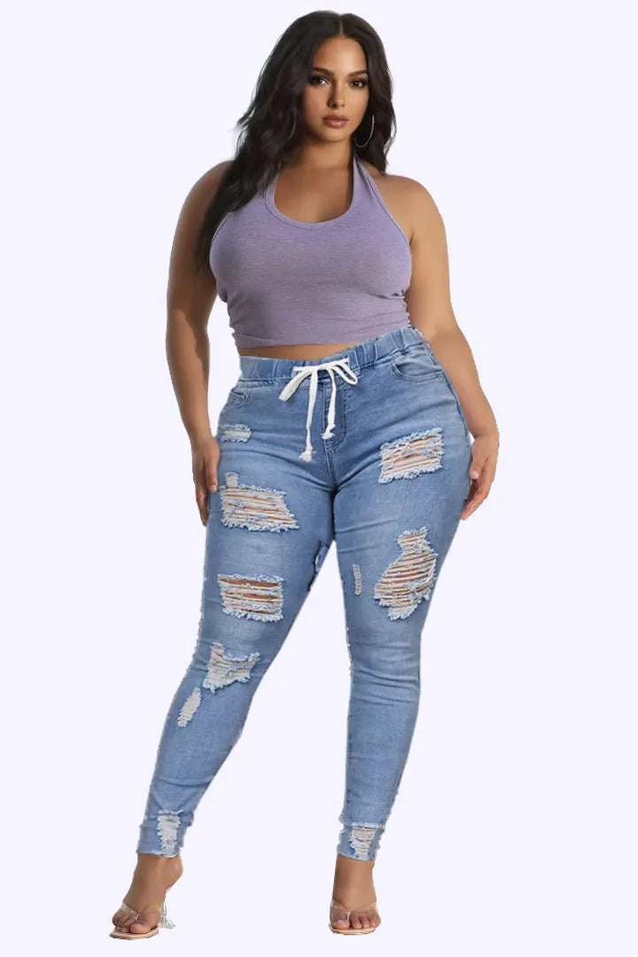 Skinny Stretch Ripped Jeans för kvinnor