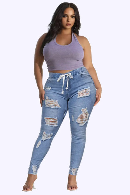 Skinny Stretch Ripped Jeans för kvinnor