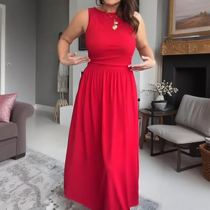 Elegant klänning med rund hals för kvinnor👗