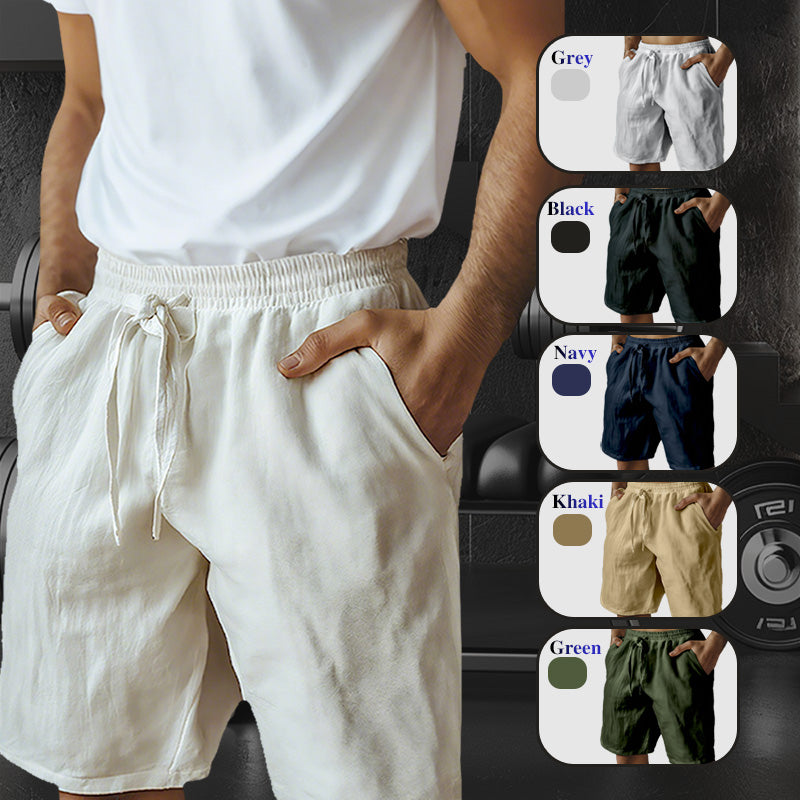 （S-3XL）🌿Elastiska shorts med dragsko för män i enfärgat tyg