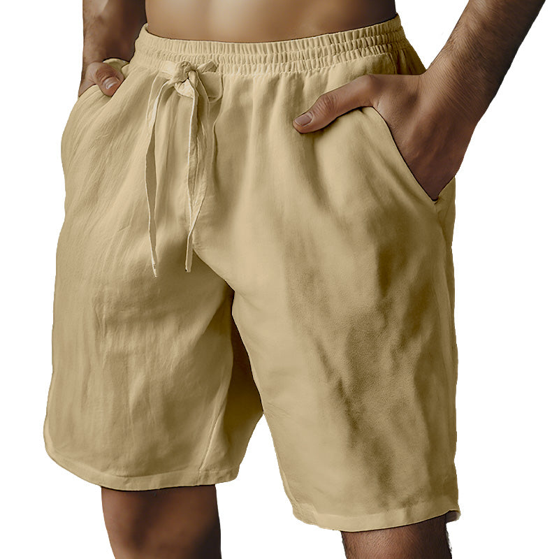 （S-3XL）🌿Elastiska shorts med dragsko för män i enfärgat tyg
