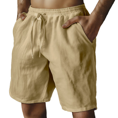 （S-3XL）🌿Elastiska shorts med dragsko för män i enfärgat tyg