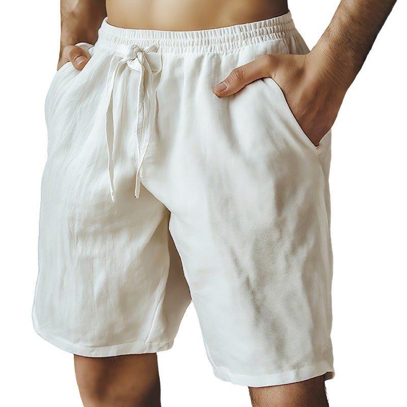 （S-3XL）🌿Elastiska shorts med dragsko för män i enfärgat tyg