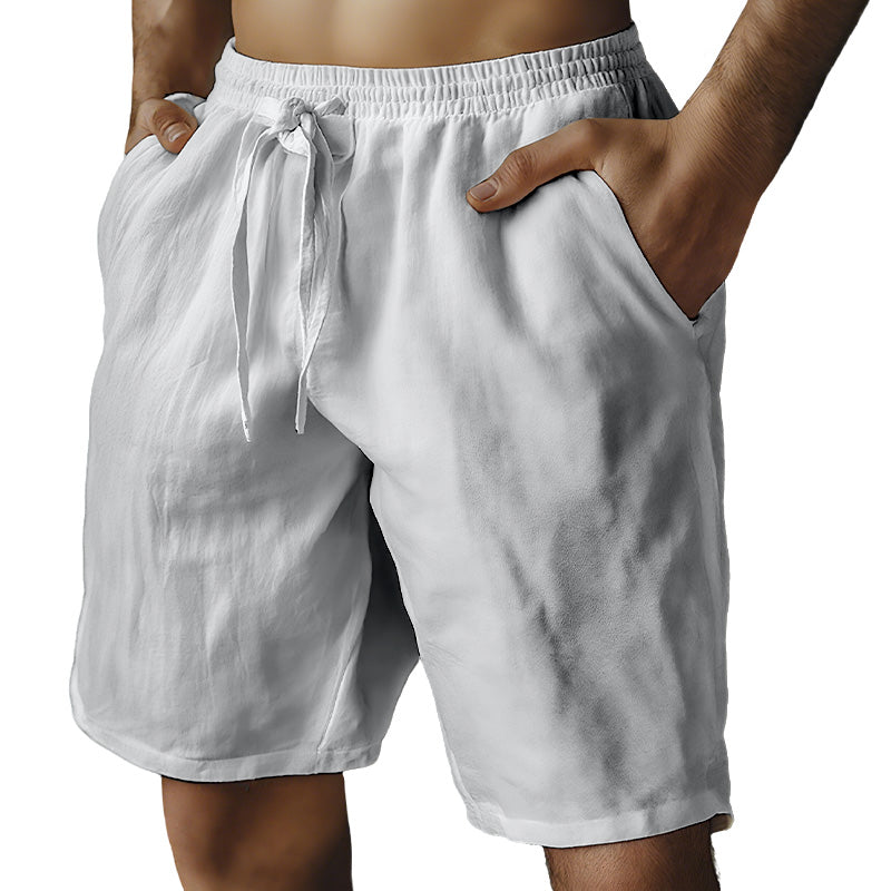（S-3XL）🌿Elastiska shorts med dragsko för män i enfärgat tyg