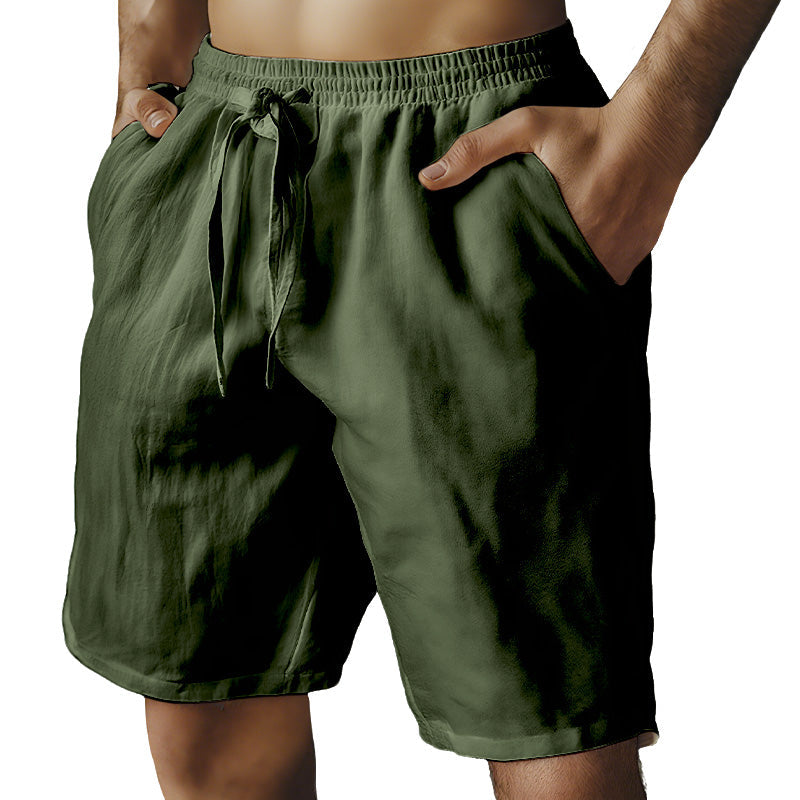 （S-3XL）🌿Elastiska shorts med dragsko för män i enfärgat tyg