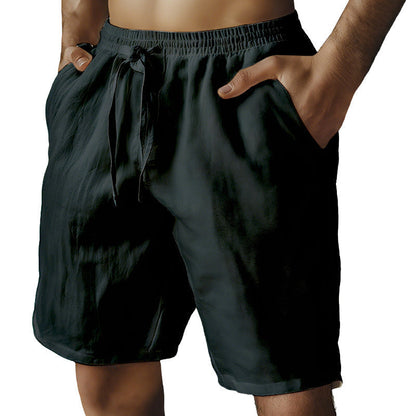 （S-3XL）🌿Elastiska shorts med dragsko för män i enfärgat tyg