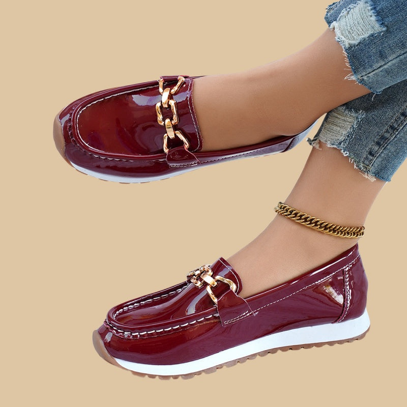 Elegant enfärgad dammodell med tjock sula Loafers