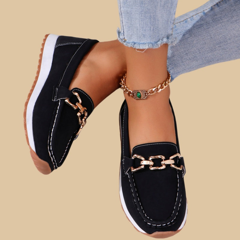 Elegant enfärgad dammodell med tjock sula Loafers
