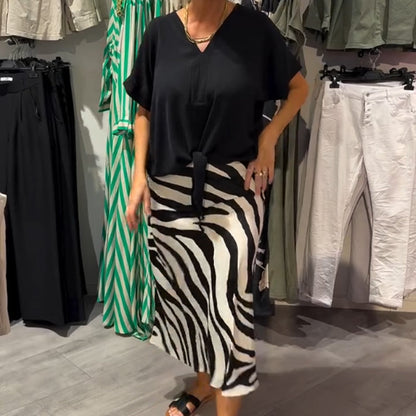 Knot Front Blouse & Midi Skirt Casual Set för kvinnor