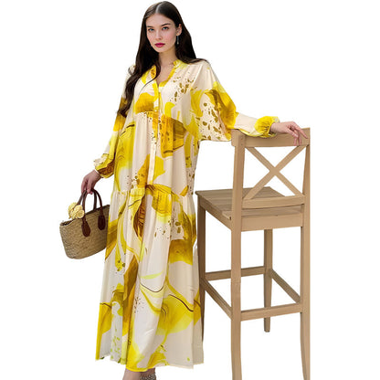 🌸💃 Blommig klänning för kvinnor Maxi med v-flame urringning